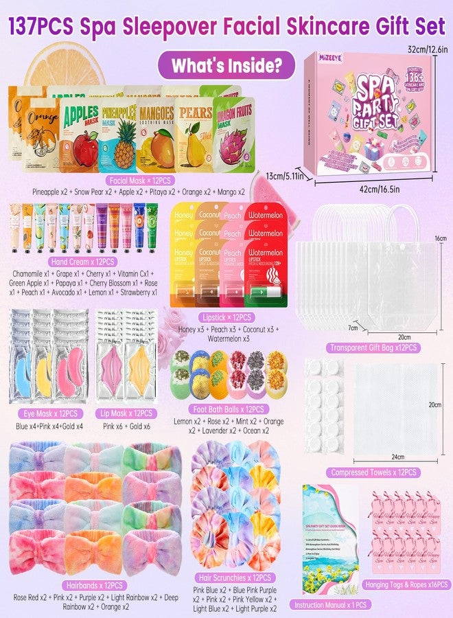 MIZEEYE 137 PCS Spa Party Supplies For Girls, Include Face Mask, Bath Bombs, Hand Cream, Eye Mask, Lip Mask, Lipstick, Hairband, Natural & Relaxing Sleepover Spa Gift Kit For 12 People, Gentle Moisturizing - Image 2